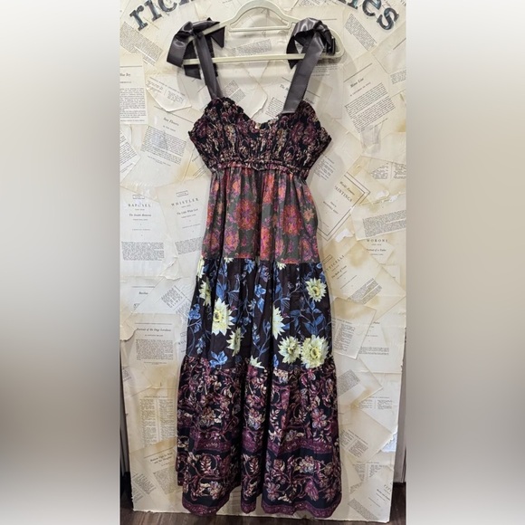Free People Bluebell Maxi Dress Tiered Floral Smocked Top Black Combo - Picture 5 of 6